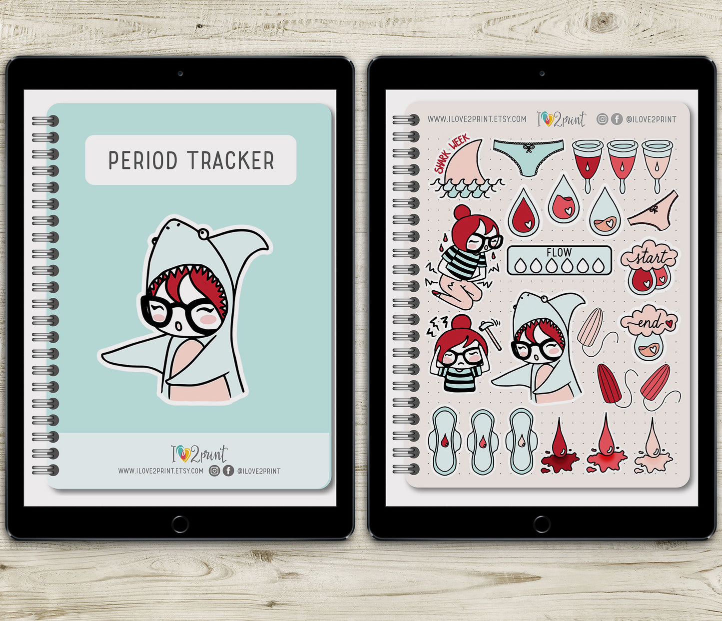Períod Tracker Elena - Pre-Cropped GoodNotes Book Digital Planner Sticker