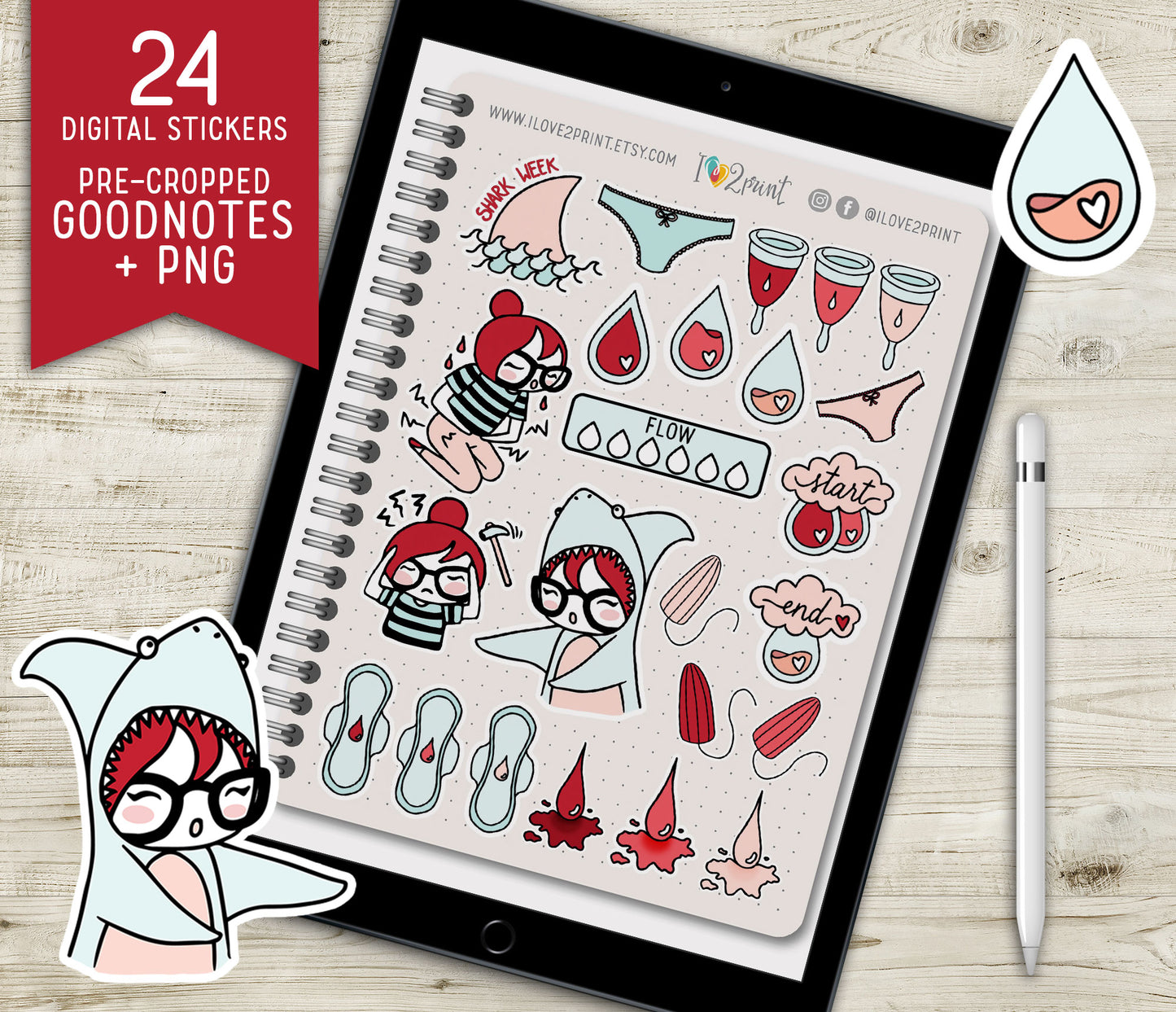 Períod Tracker Elena - Pre-Cropped GoodNotes Book Digital Planner Sticker