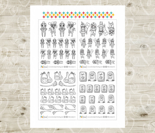 Elena Halloween – DOODLE Printable Planner Stickers – PDF + Cut Files