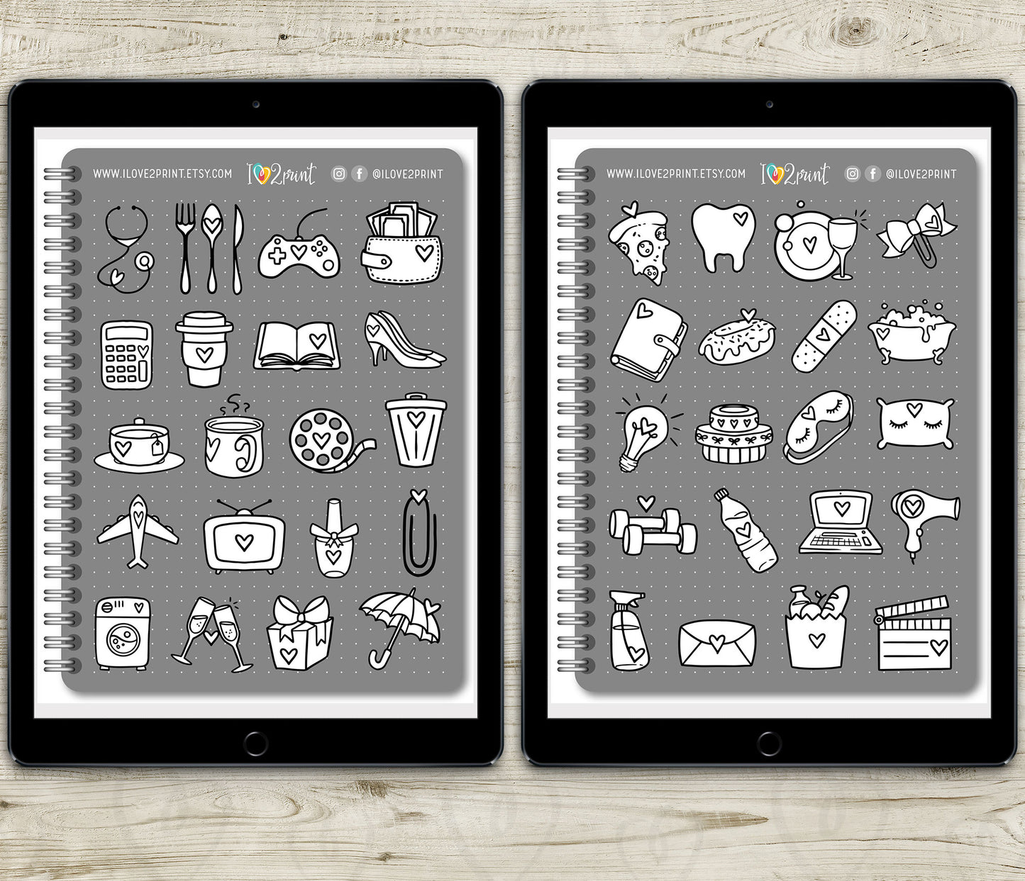 100 Doodle Daily Icons - Pre-Cropped STAMP GoodNotes Book Digital Planner Sticker
