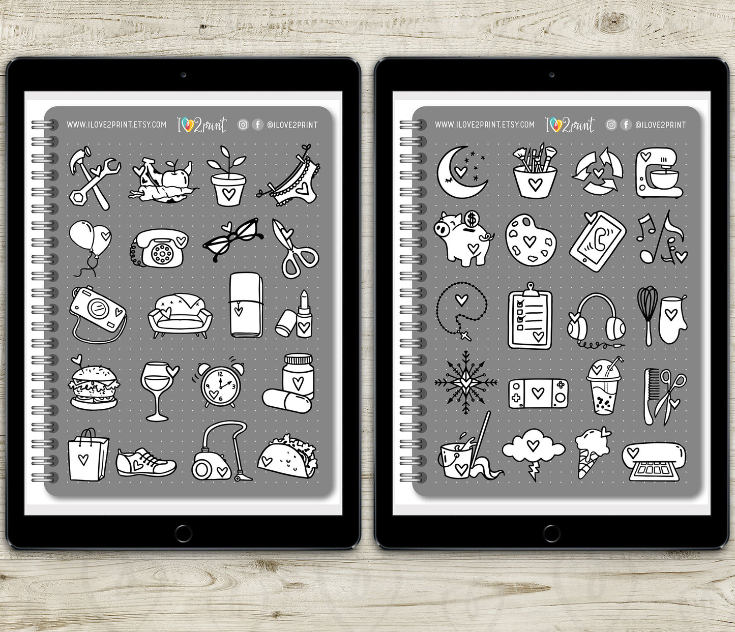 100 Doodle Daily Icons - Pre-Cropped STAMP GoodNotes Book Digital Planner Sticker