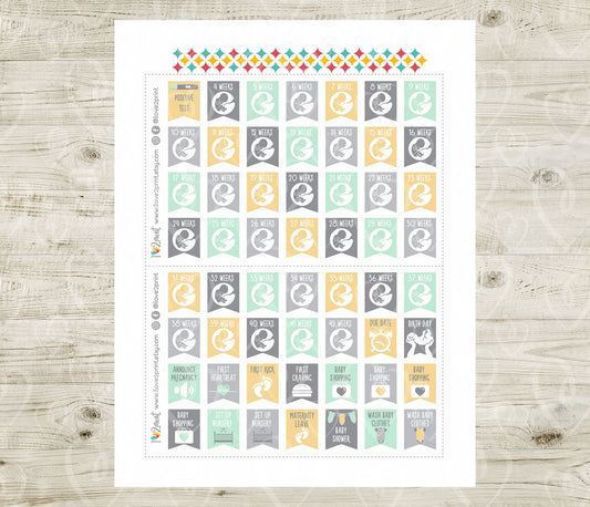Pregnancy Tracker Set 1 - Printable Planner Stickers - PDF & Cut Files