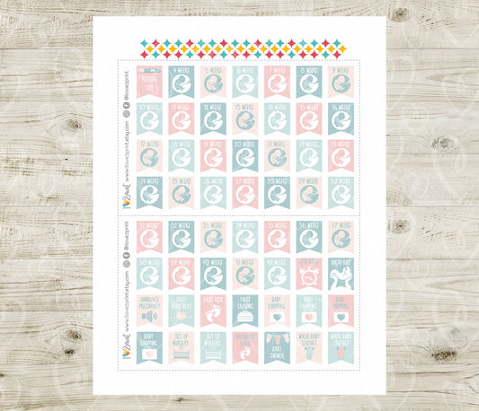 Pregnancy Tracker Set 2 - Printable Planner Stickers - PDF & Cut Files