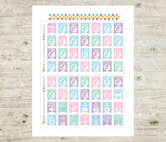 Pregnancy Tracker Set 3 - Printable Planner Stickers - PDF & Cut Files