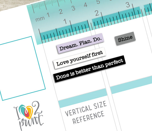 Quote Words Sticker Set – 50 Functional & Decorative Overlays – Printable Planner Stickers – PDF + Cut Files