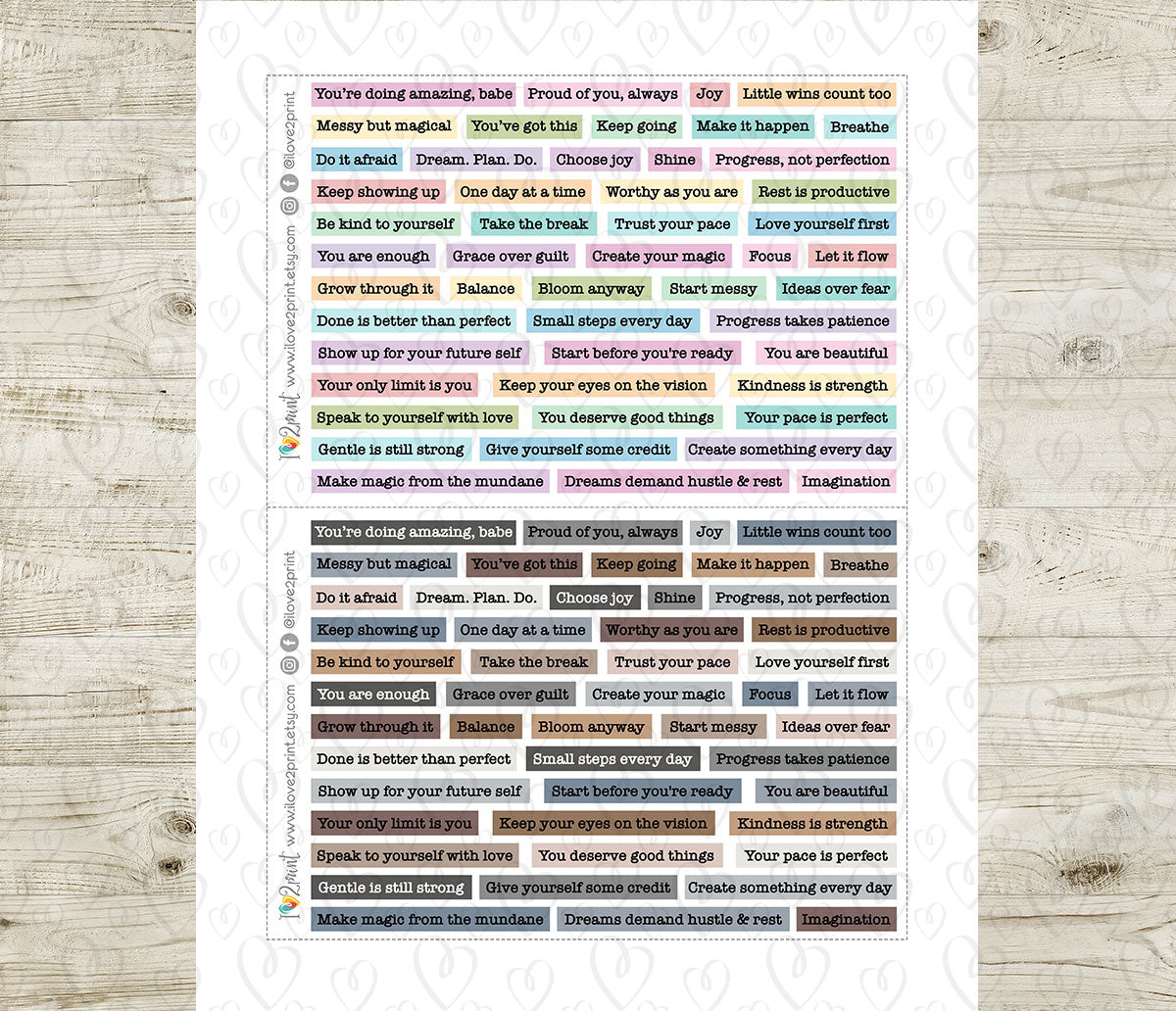 Quote Words Sticker Set – 50 Functional & Decorative Overlays – Printable Planner Stickers – PDF + Cut Files