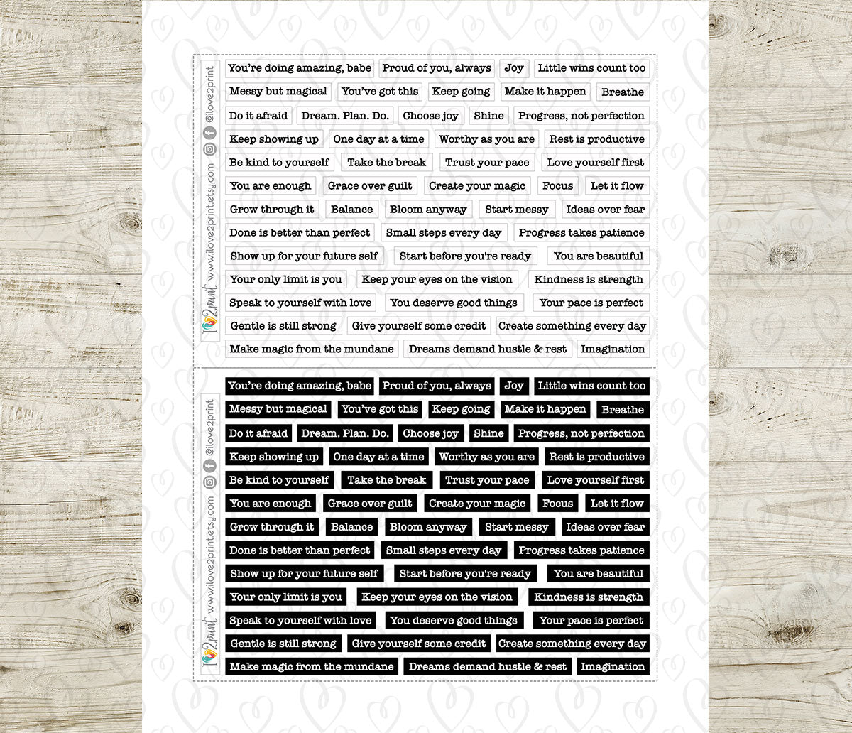 Quote Words Sticker Set – 50 Functional & Decorative Overlays – Printable Planner Stickers – PDF + Cut Files