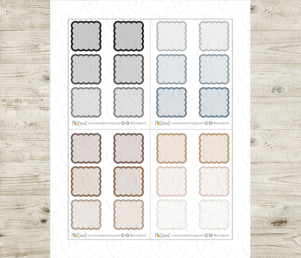 Scallop Hobonichi Cousin Boxes Printable Stickers | 48 Colors | PDF Cut Files | Instant Download