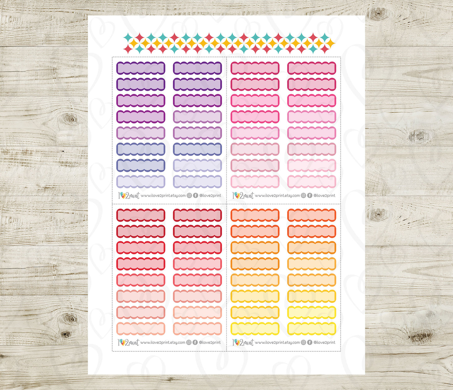 Scallop Quarter Boxes - Printable Planner Stickers - PDF & Cut Files