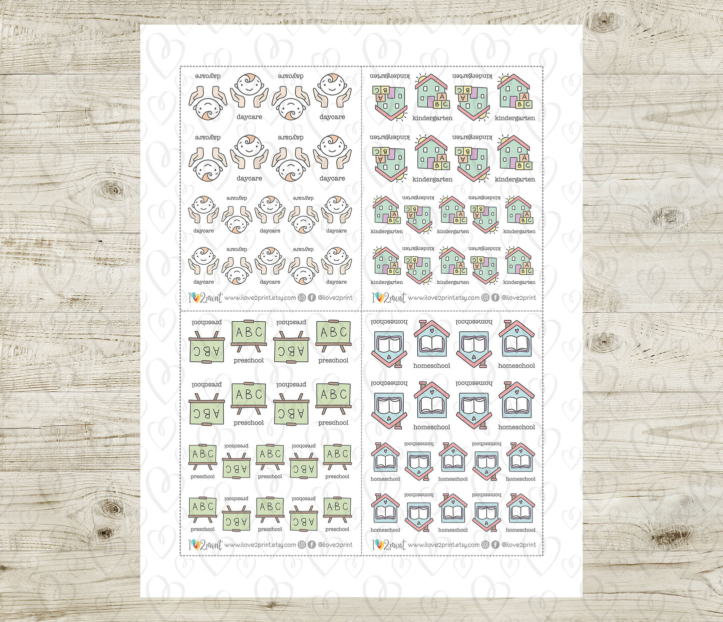 Children's Early Education Icons Stickers – Printable (Homeschool, Kindergarten, Pre School and Day Care) - PDF & Cut Files