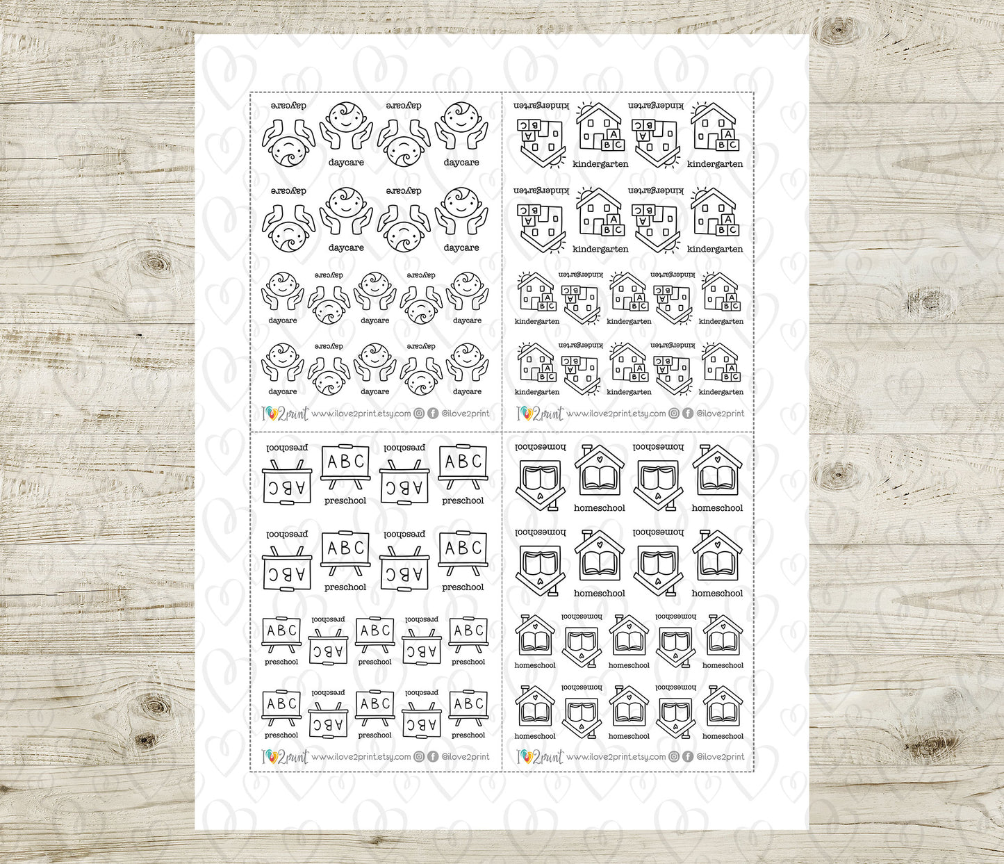 Children's Early Education Icons Stickers – Printable (Homeschool, Kindergarten, Pre School and Day Care) - PDF & Cut Files