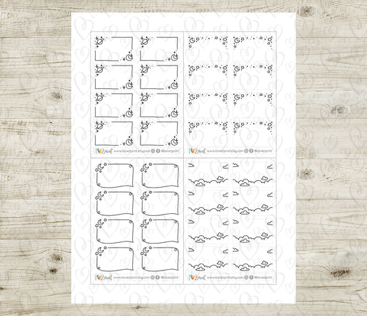 Sheet of decorative label stickers with little moon and stars on a wooden surface