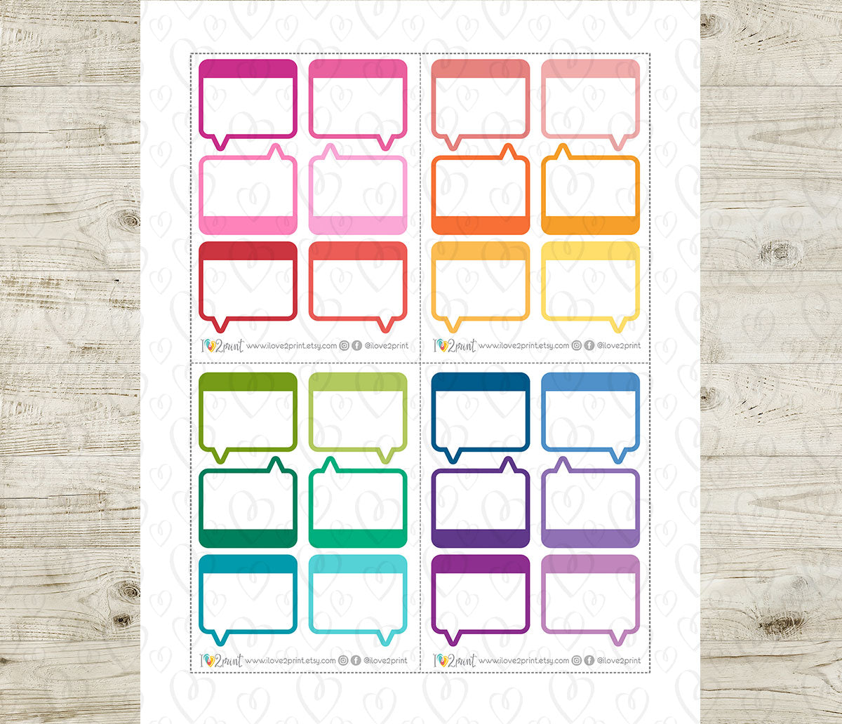 Speech Bubble Box Printable Planner Stickers โ PDF & Cut Files โ Instant Download