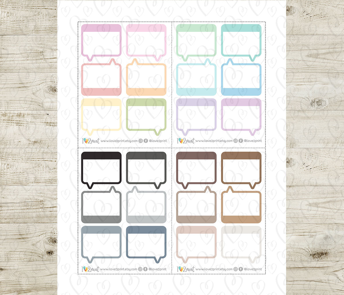 Speech Bubble Box Printable Planner Stickers โ PDF & Cut Files โ Instant Download