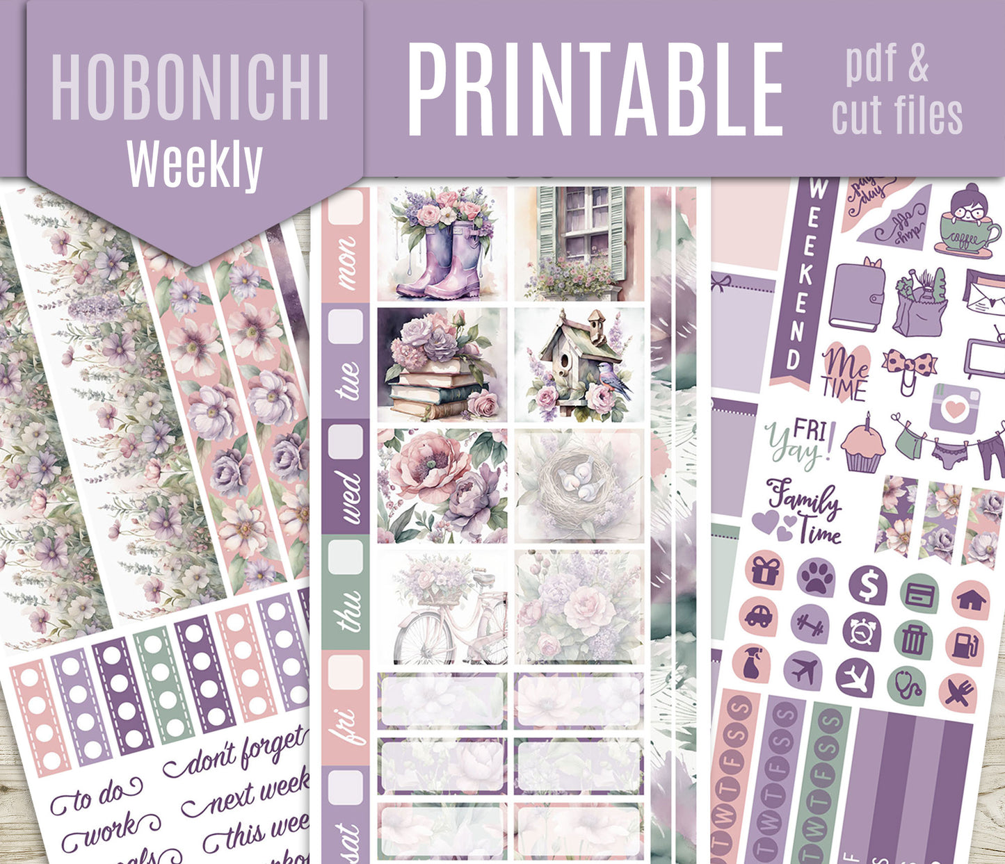 Spring Time Stickers – Hobonichi Weeks Printable PDF & Cut Files