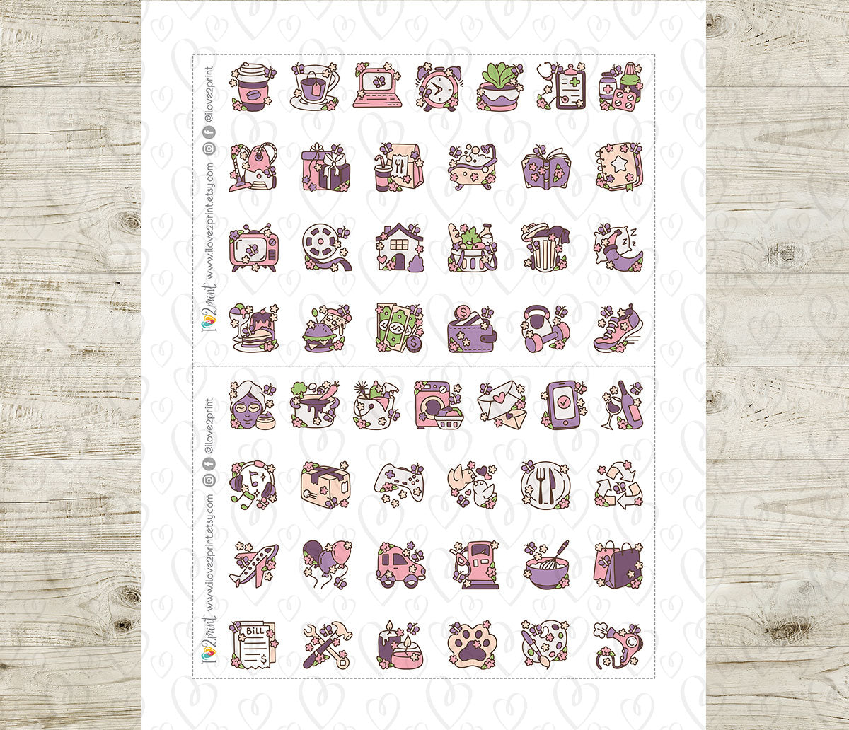 50 Spring - Daily Life Printable Icons Stickers – COLOR Planner Icons - PDF & Cut Files