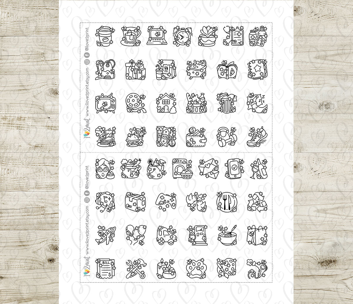 50 Spring - Daily Life Printable Icons Stickers – DOODLE Planner Icons - PDF & Cut Files