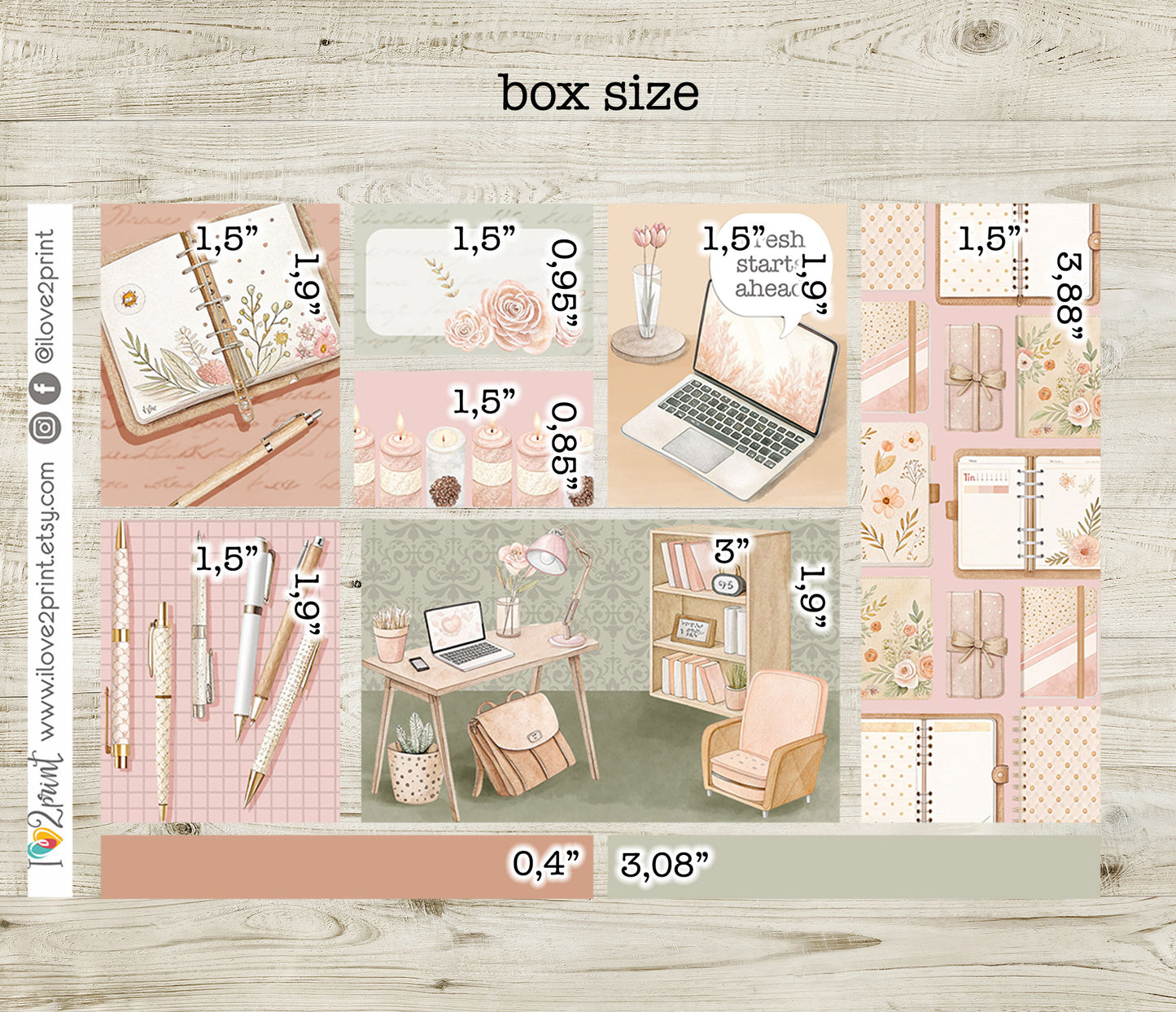 Spring Planning Moodboard Decorative Box Stickers - 1.5" Printable PDF & Cut Files