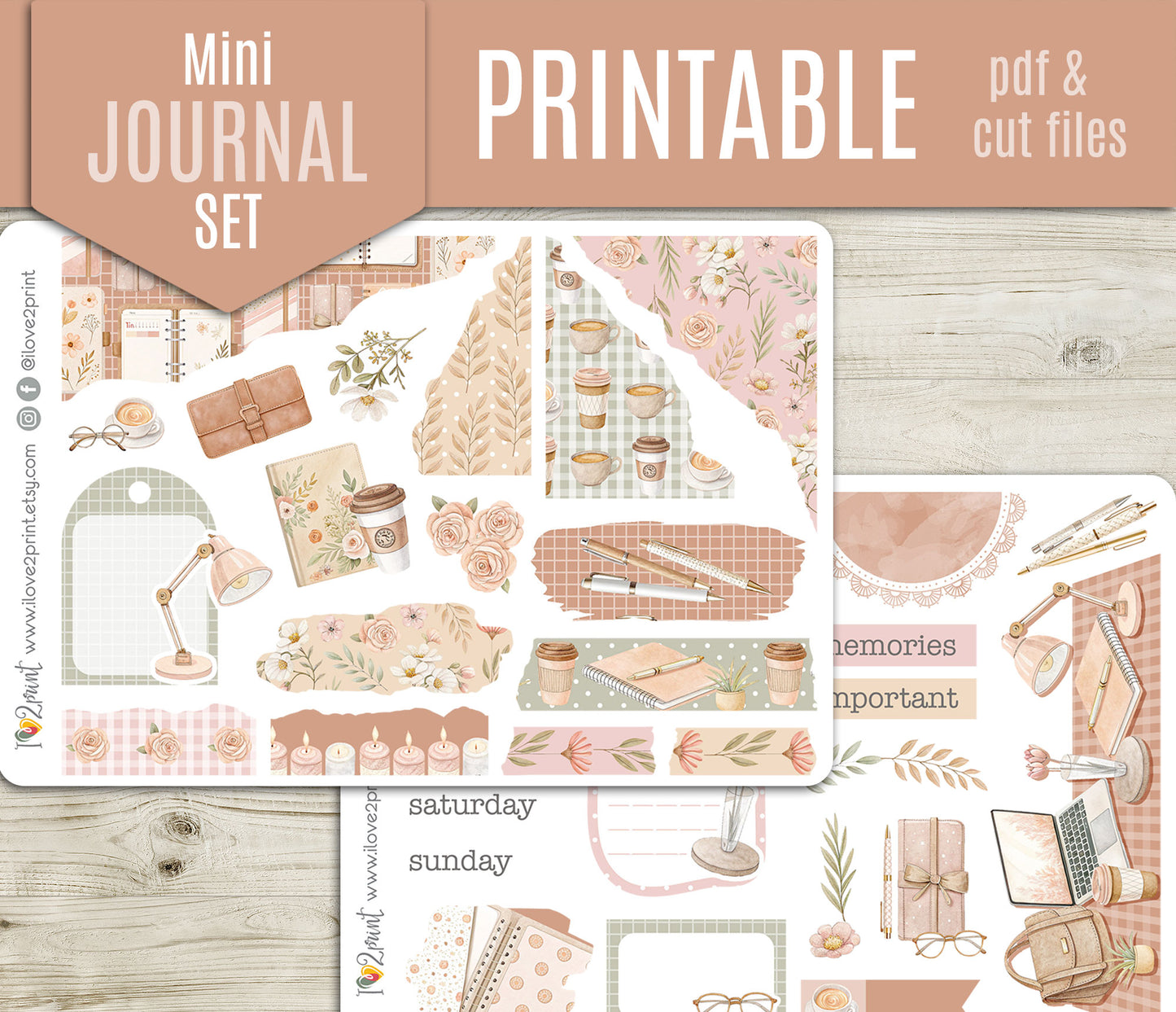 Spring Planning Journal Stickers - Printable Printable PDF & Cut Files