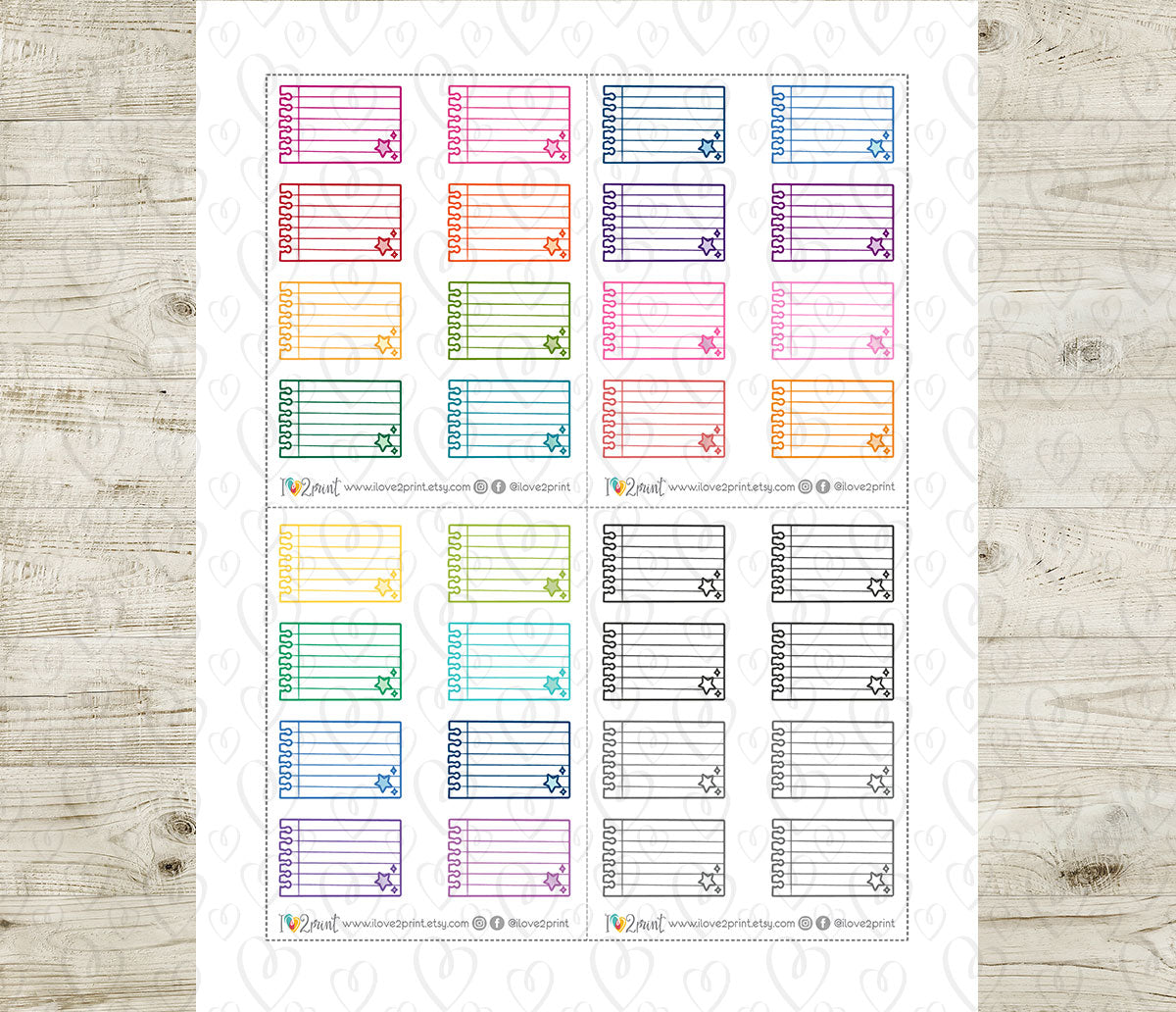 Notebook Stars Notes Printable Planner Stickers – Fun & Functional Set – Instant Download
