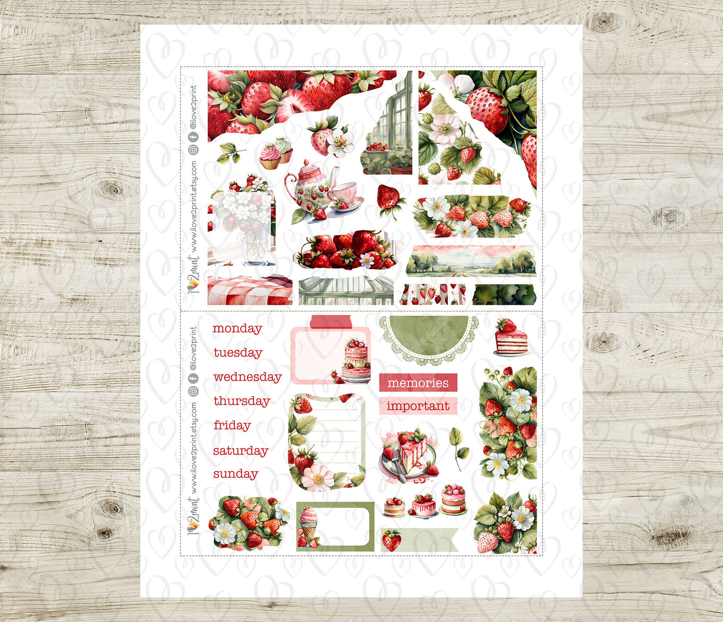 Strawberry Fields Journal Stickers - Printable Printable PDF & Cut Files