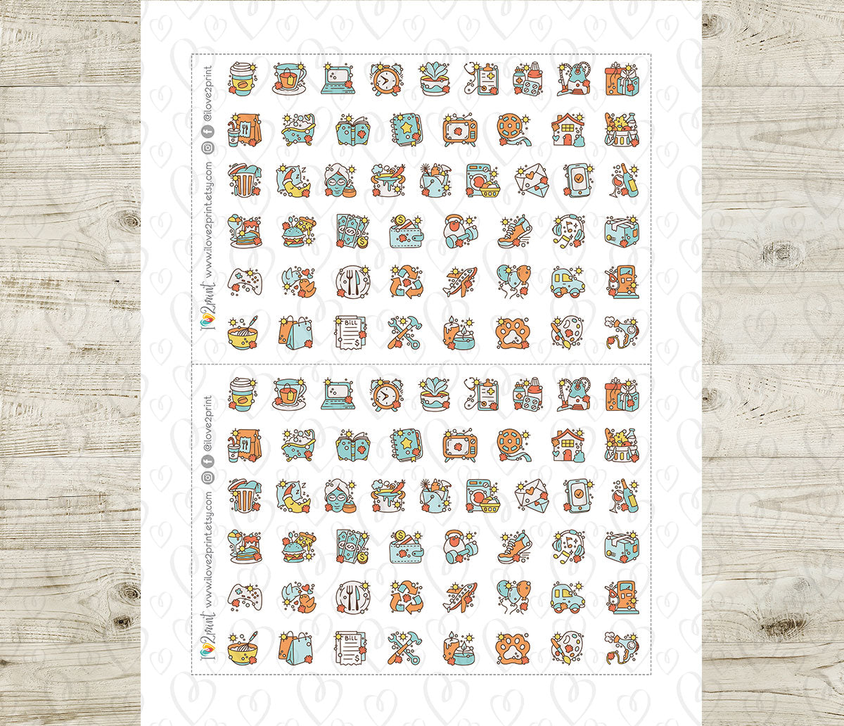 50 Summer - Daily Life Printable Icons Stickers – COLOR Planner Icons - PDF & Cut Files