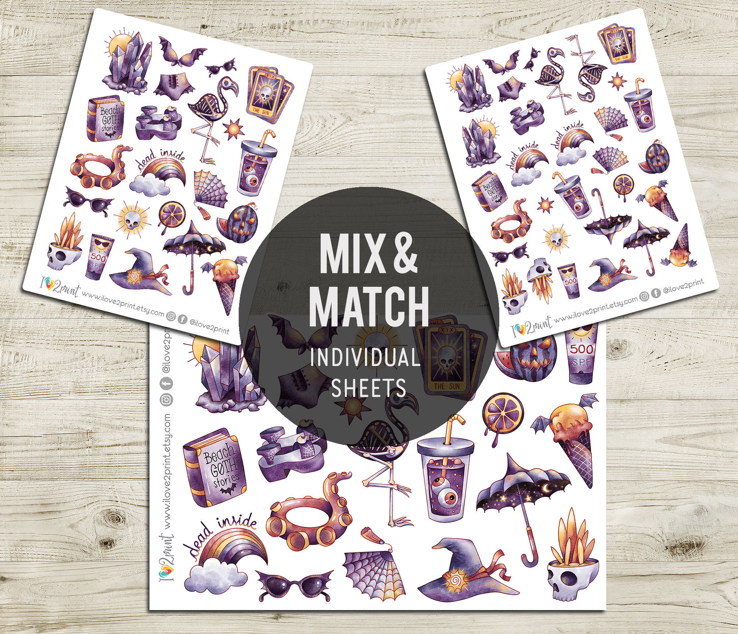 Summer Goth Decorative Stickers - Printable PDF & Cut Files