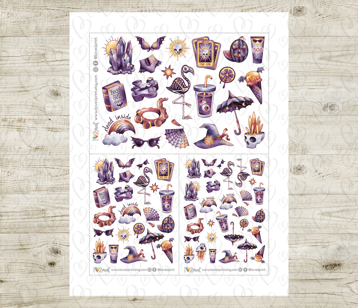 Summer Goth Decorative Stickers - Printable PDF & Cut Files
