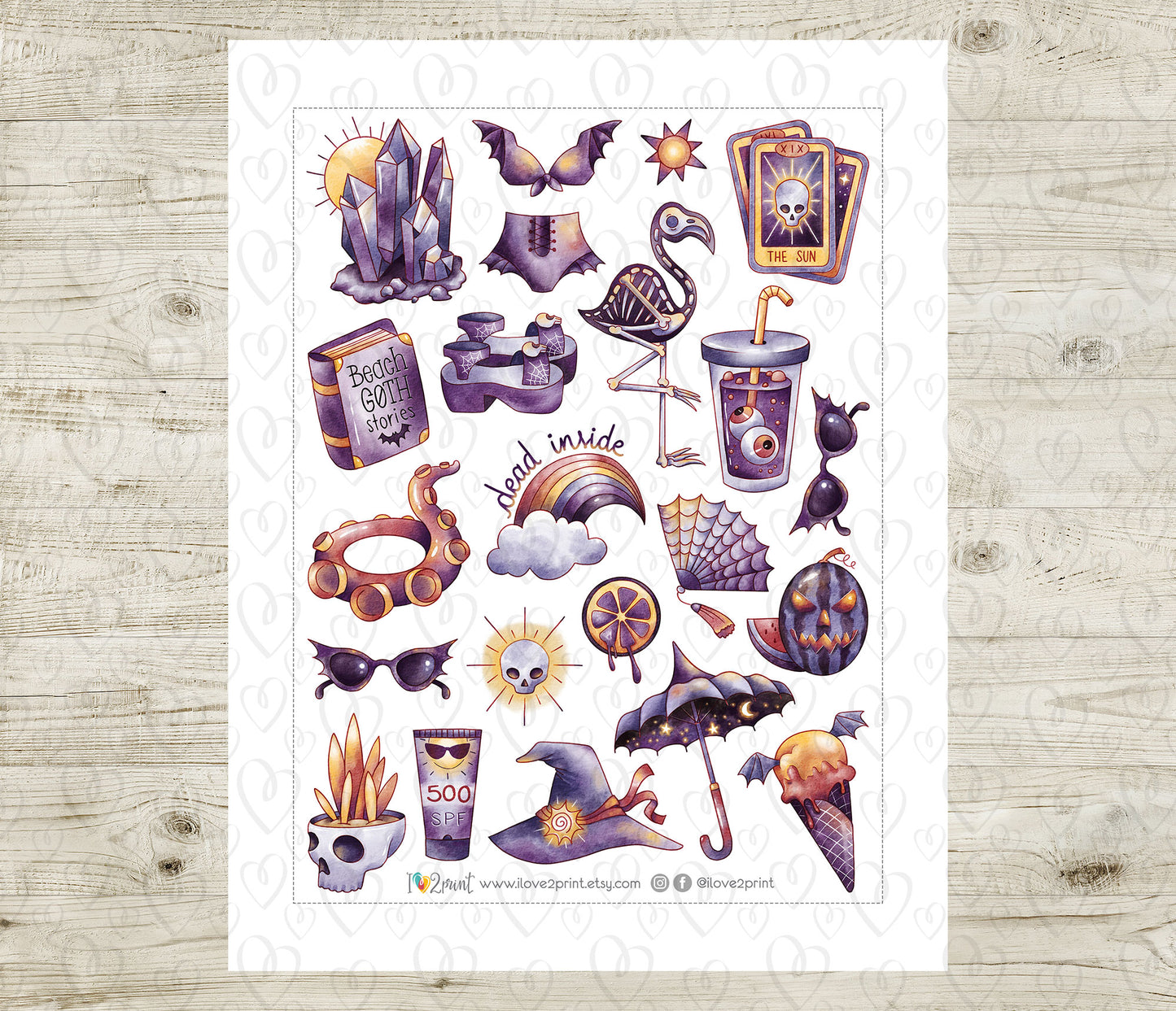 Summer Goth Decorative Stickers - Printable PDF & Cut Files