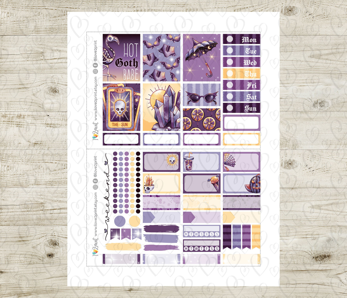 Summer Goth Mini Weekly Stickers - Printable PDF & Cut Files