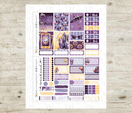 Summer Goth Mini Weekly Stickers - Printable PDF & Cut Files