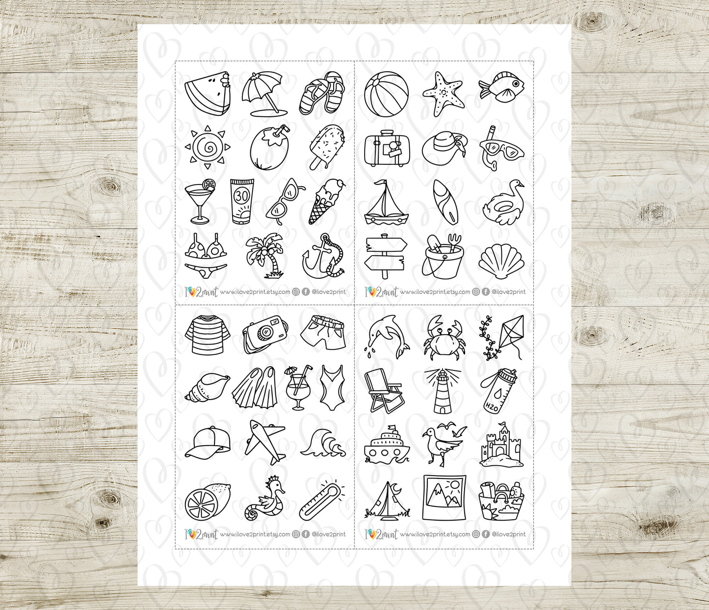 50 Summer Printable Icons Stickers – STAMP Planner Icons - PDF & Cut Files