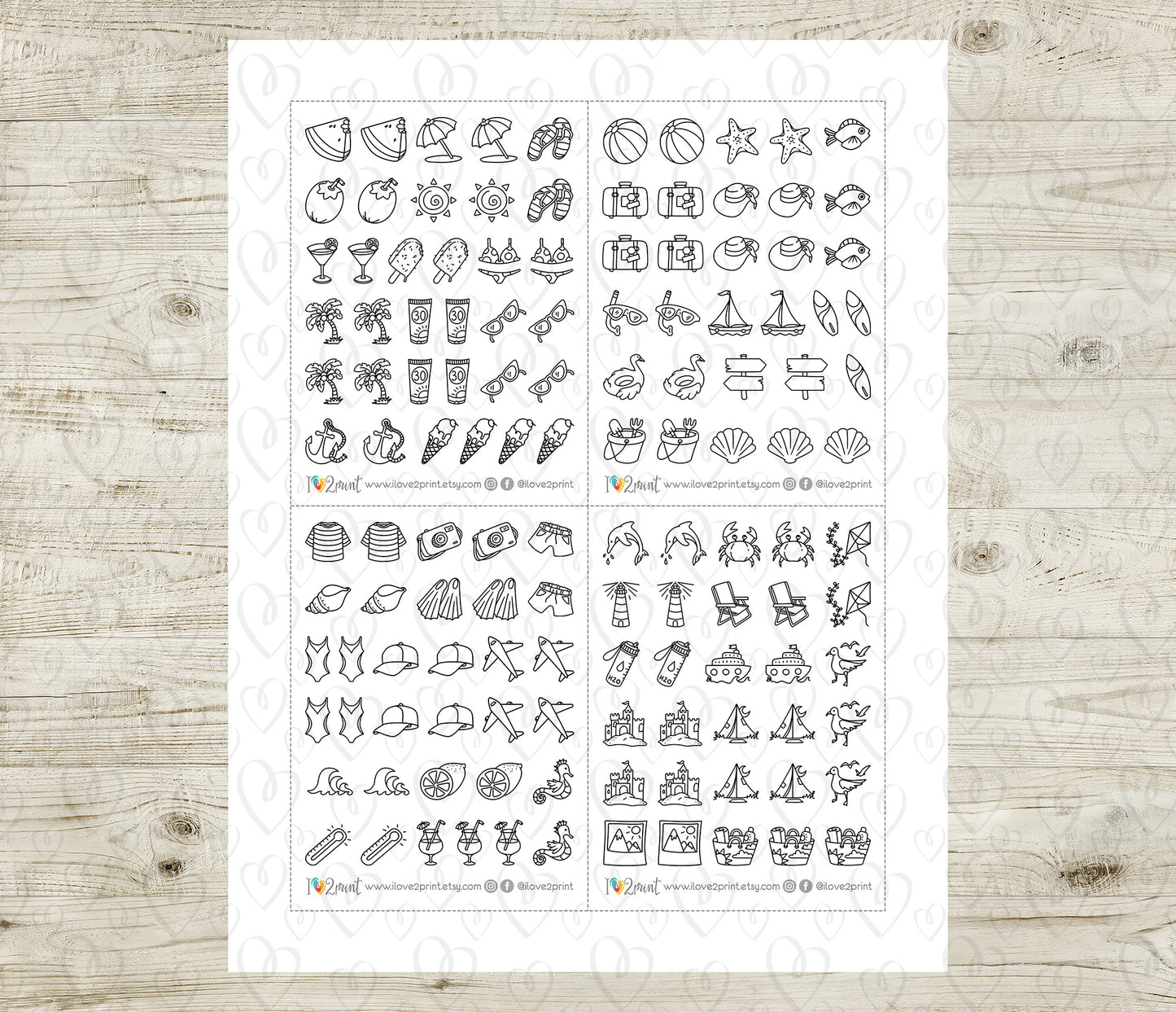50 Summer Printable Icons Stickers – STAMP Planner Icons - PDF & Cut Files