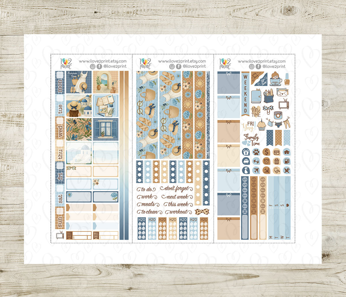 Summer in Greece Hobonichi Weeks Stickers | Slim Aegean Fit | PDF Cut Files | Instant Download