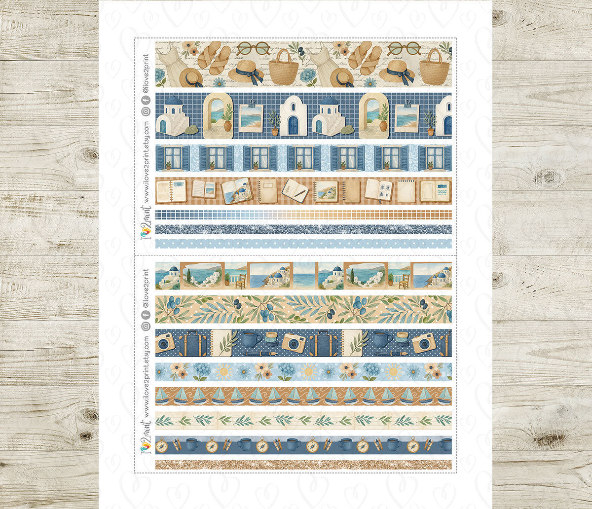 Summer in Greece Washi Tape Printable Stickers | Mediterranean Borders | PDF Cut Files