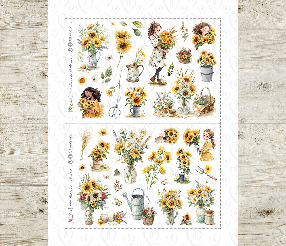 Sunflower Decorative Stickers - Printable PDF & Cut Files
