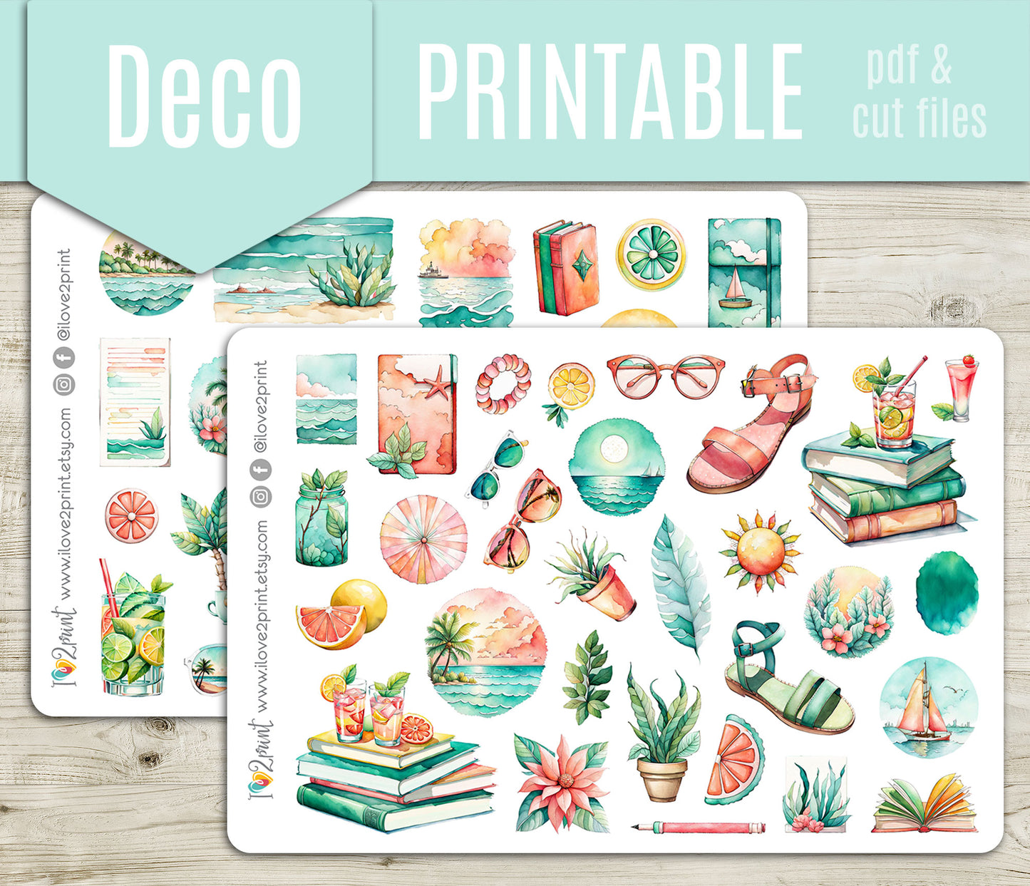 Sunny Day Decorative Stickers - Printable PDF & Cut Files