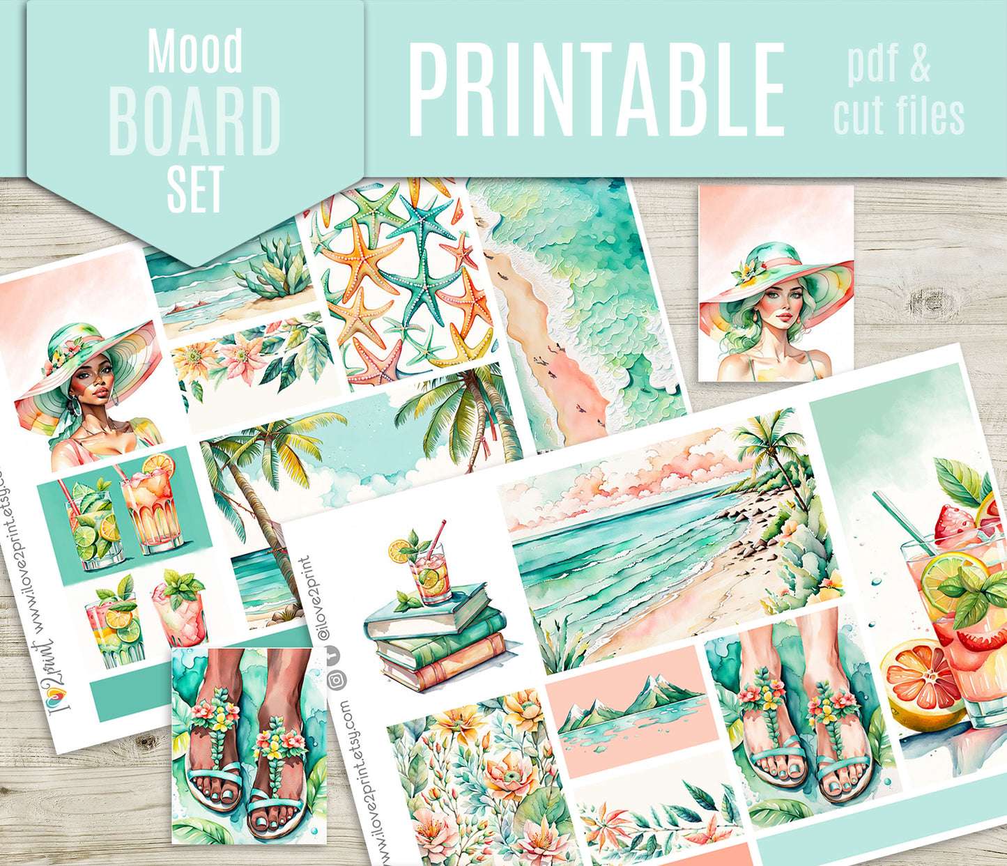 Sunny Day Moodboard Stickers - Printable PDF & Cut Files