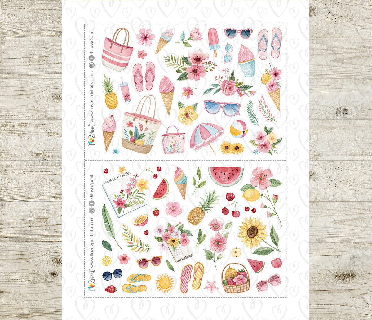 Sweet Summer Decorative Stickers - Printable PDF & Cut Files
