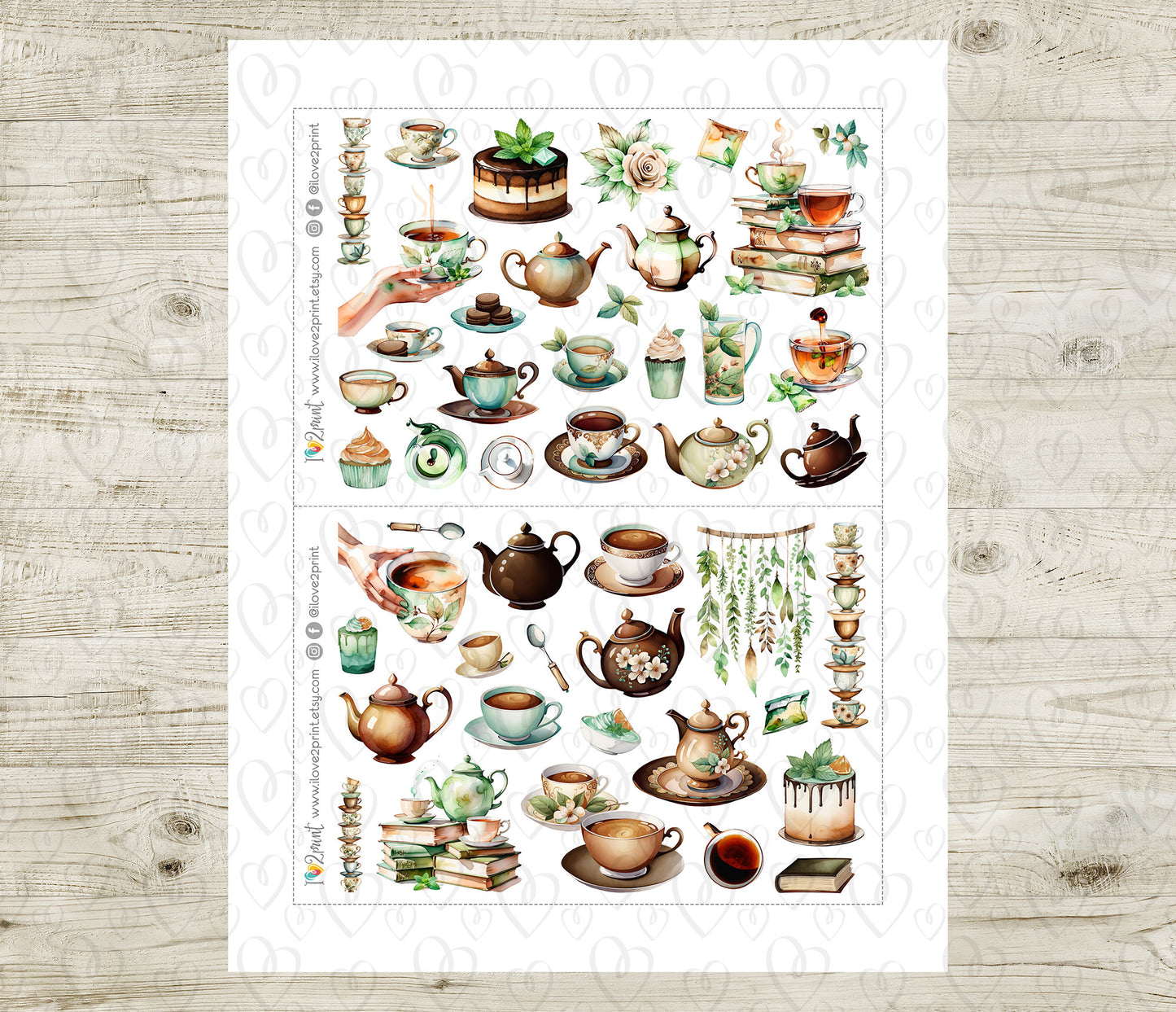 Tea Time Decorative Stickers - Printable PDF & Cut Files