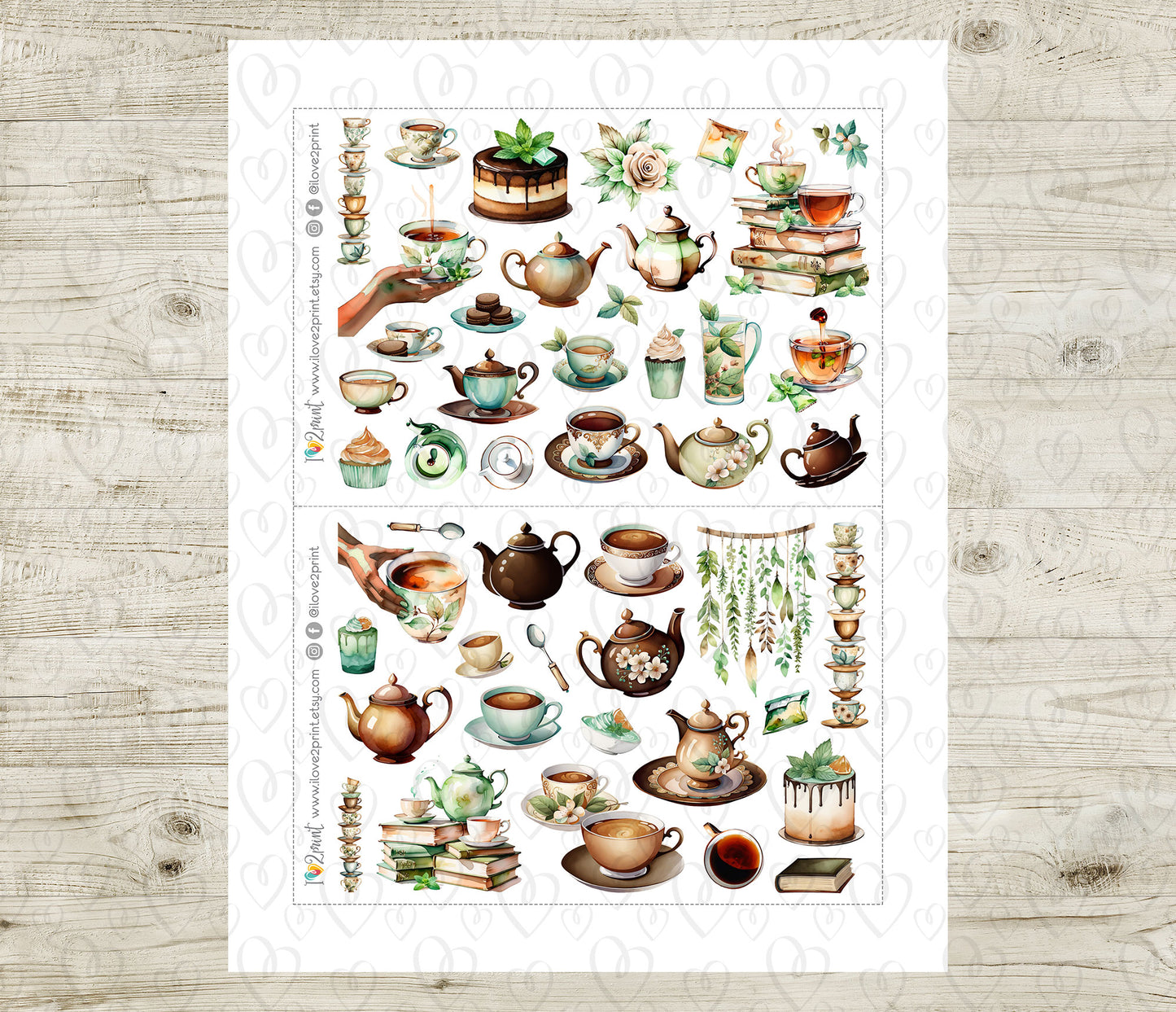 Tea Time Decorative Stickers - Printable PDF & Cut Files