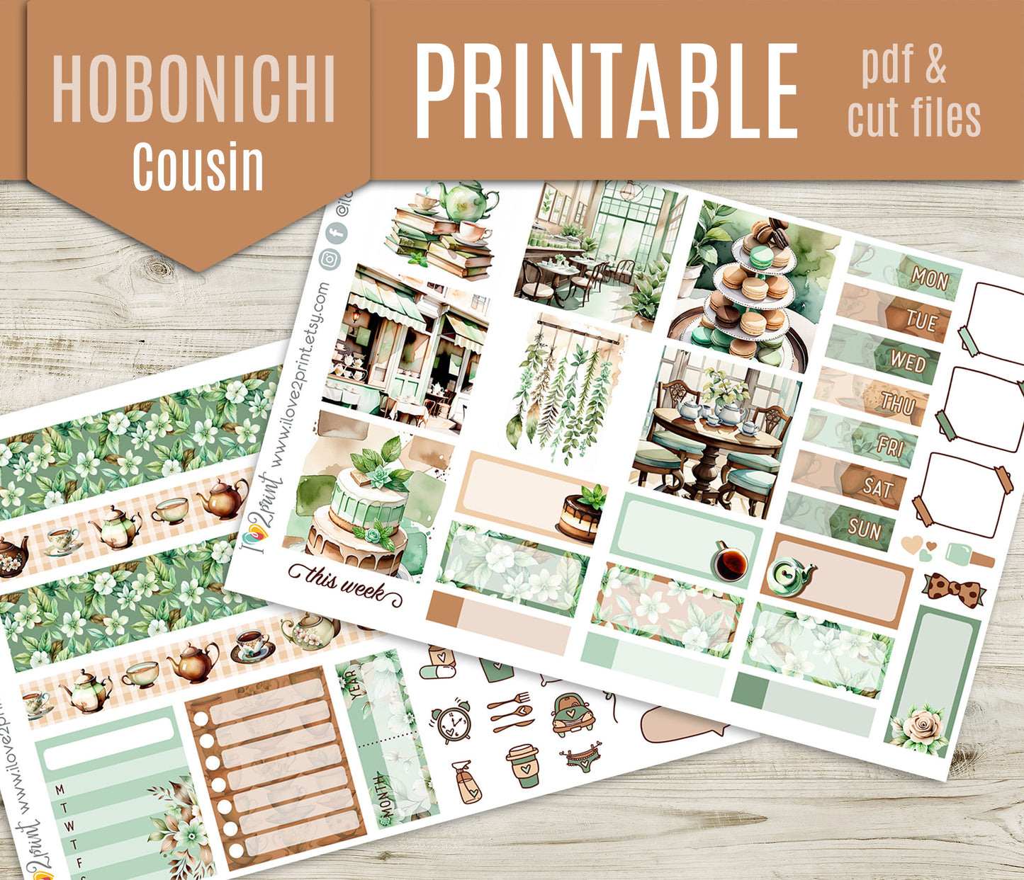 Tea Time Stickers - Hobonichi Cousin - Printable PDF & Cut Files