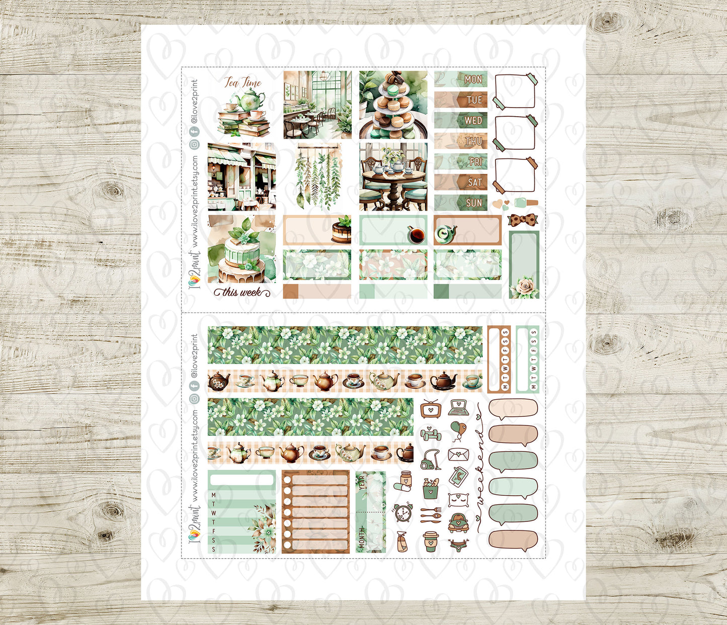 Tea Time Stickers - Hobonichi Cousin - Printable PDF & Cut Files