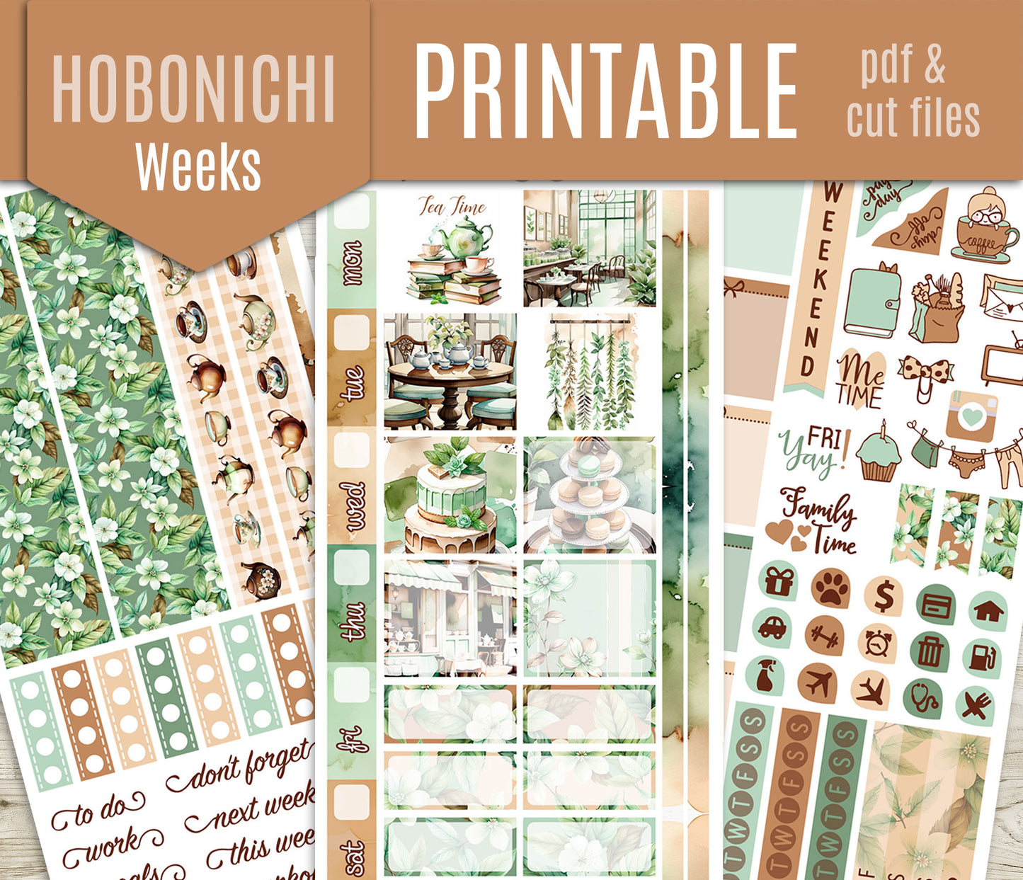 Tea Time Stickers – Hobonichi Weeks Printable PDF & Cut Files