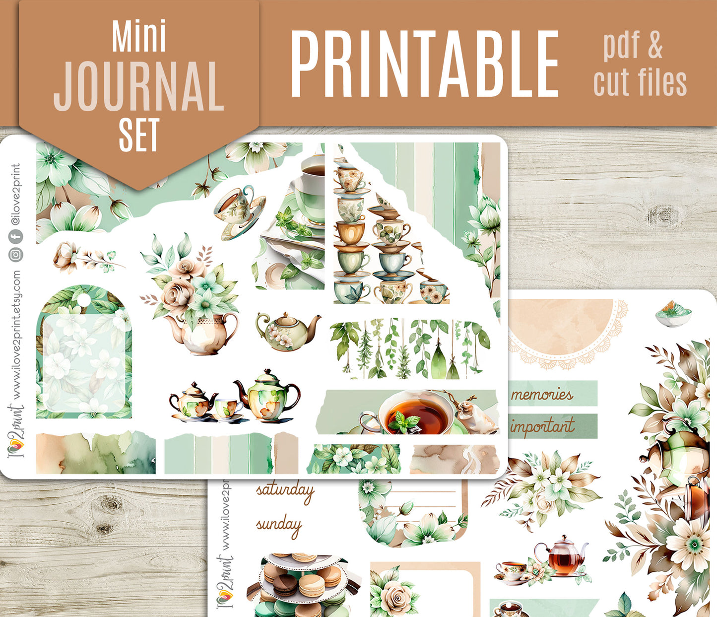 Tea Time Journal Stickers - Printable Printable PDF & Cut Files