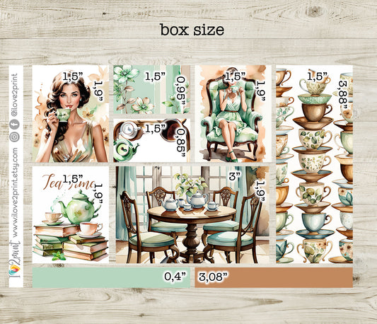 Tea Time Moodboard Stickers - 1,5"boxes Printable PDF & Cut Files