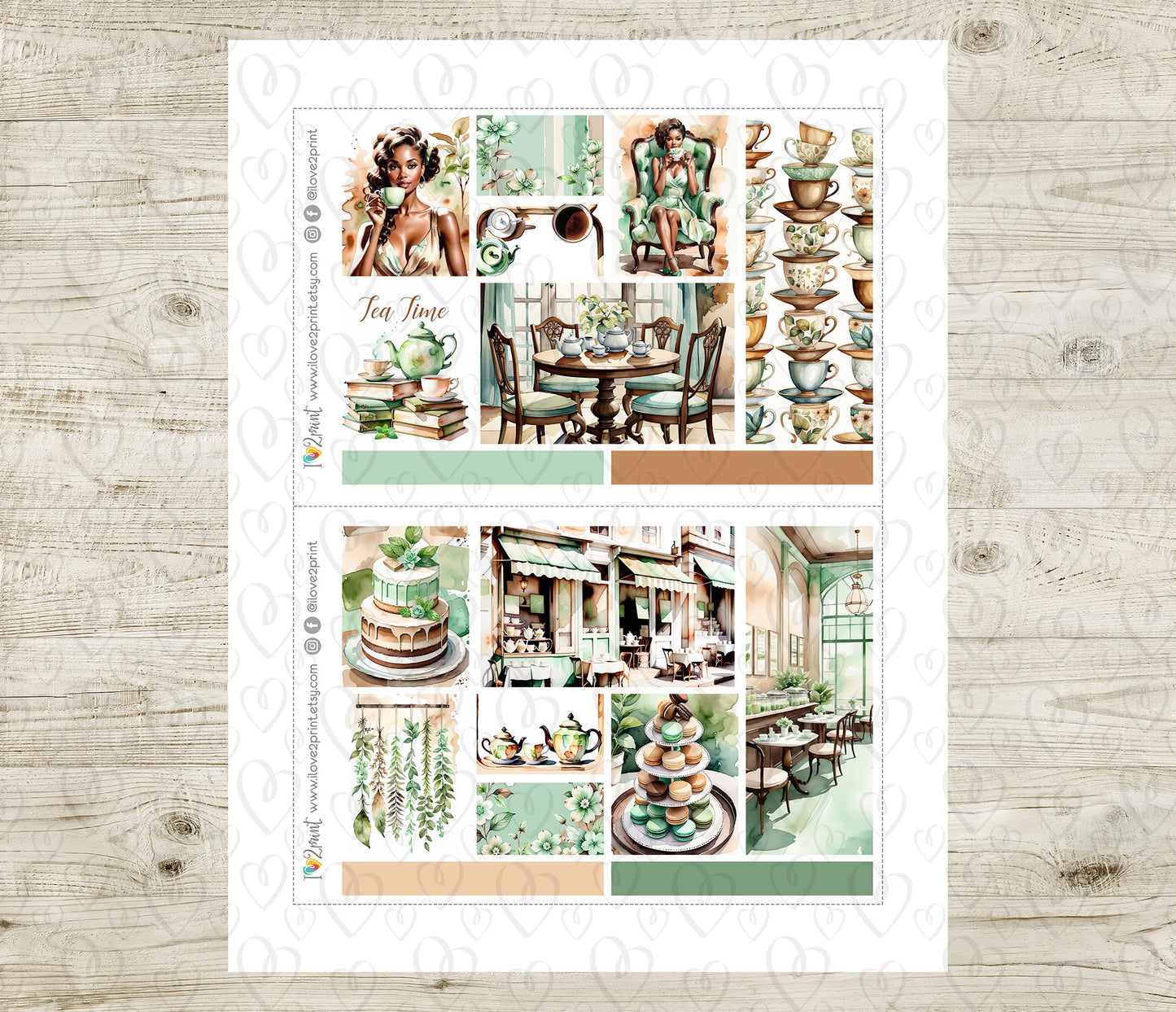 Tea Time Moodboard Stickers - 1,5"boxes Printable PDF & Cut Files
