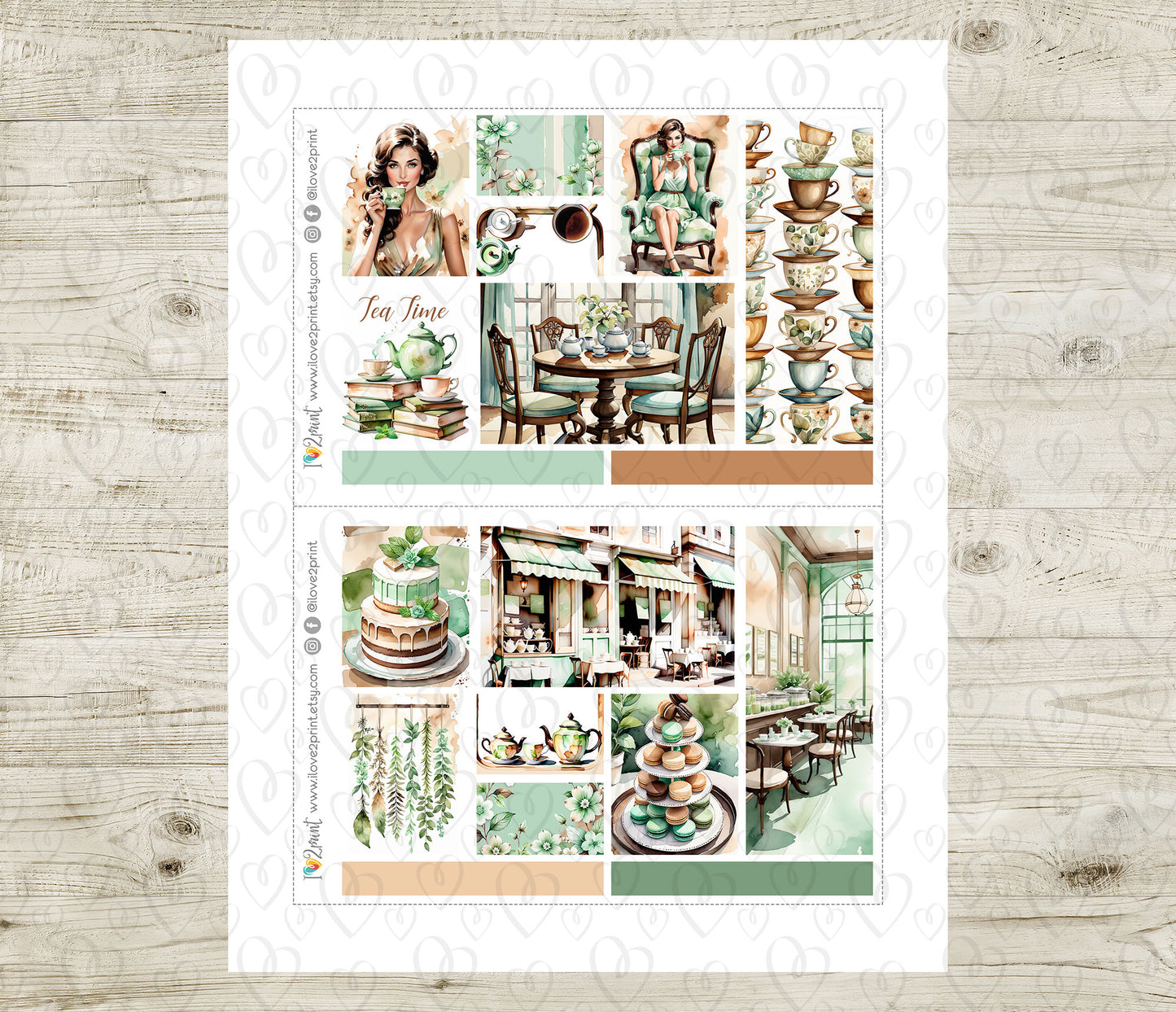 Tea Time Moodboard Stickers - 1,5"boxes Printable PDF & Cut Files