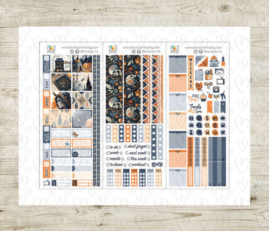 Tribal Halloween – Hobonichi Weeks Printable Stickers – PDF & Cut Files