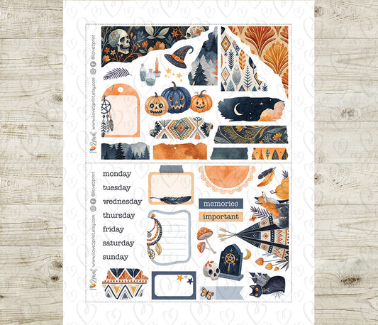 Tribal Halloween – Bullet Journal Printable Stickers – PDF & Cut Files